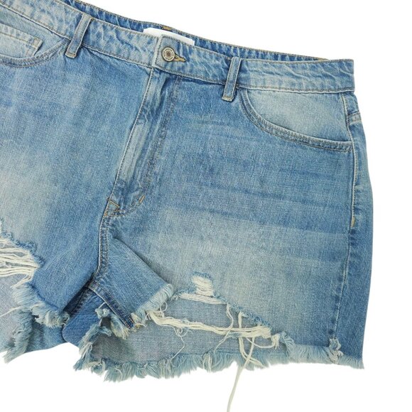 KanCan Isabelle Ultra High Rise Mom Shorts Womens XL Light Wash Distressed Denim - Picture 9 of 13